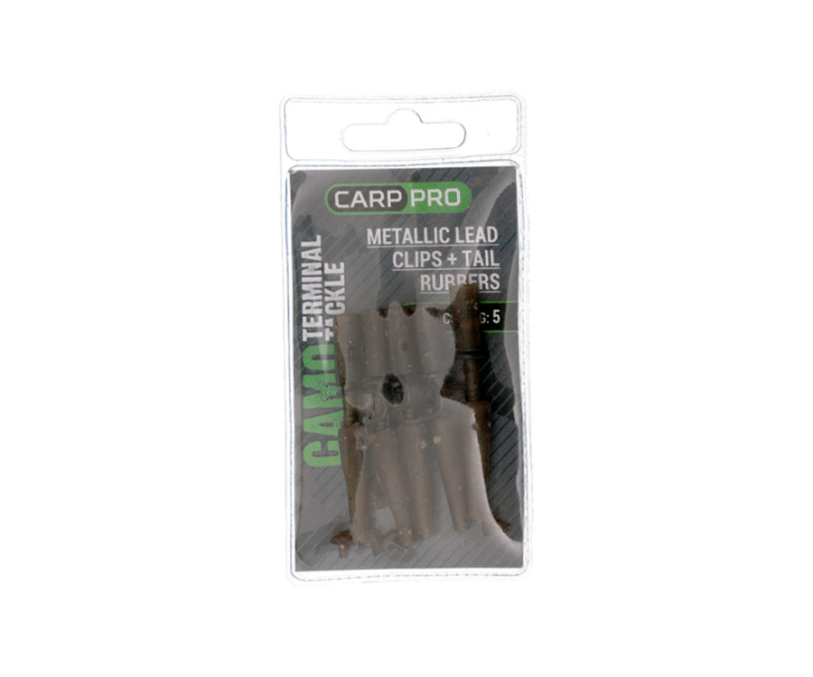 Безпечна кліпса з фіксатором Carp Pro Metallic Lead Clips + Tail Rubbers Camo